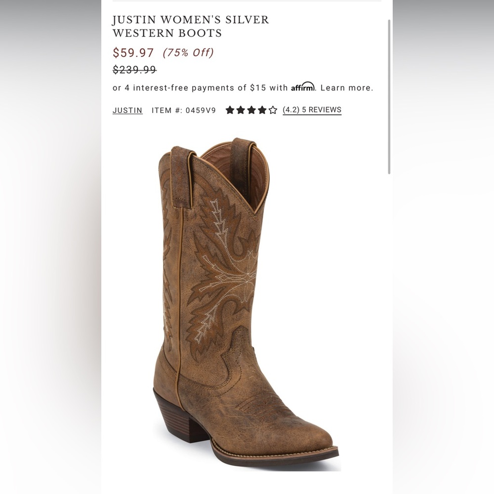 JUSTIN WOMEN'S SILVER BROWN WESTERN BOOTS - SVL2001